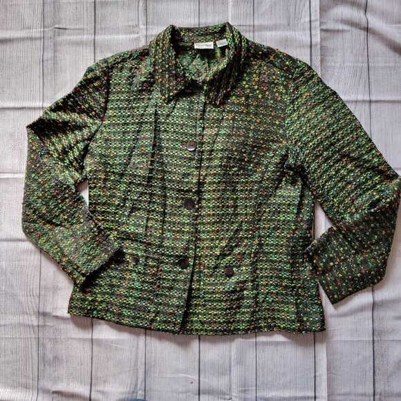 Chicos Womens Green Multicolor Textured Button-Up Jacket Size 2 - Picture 5 of 8